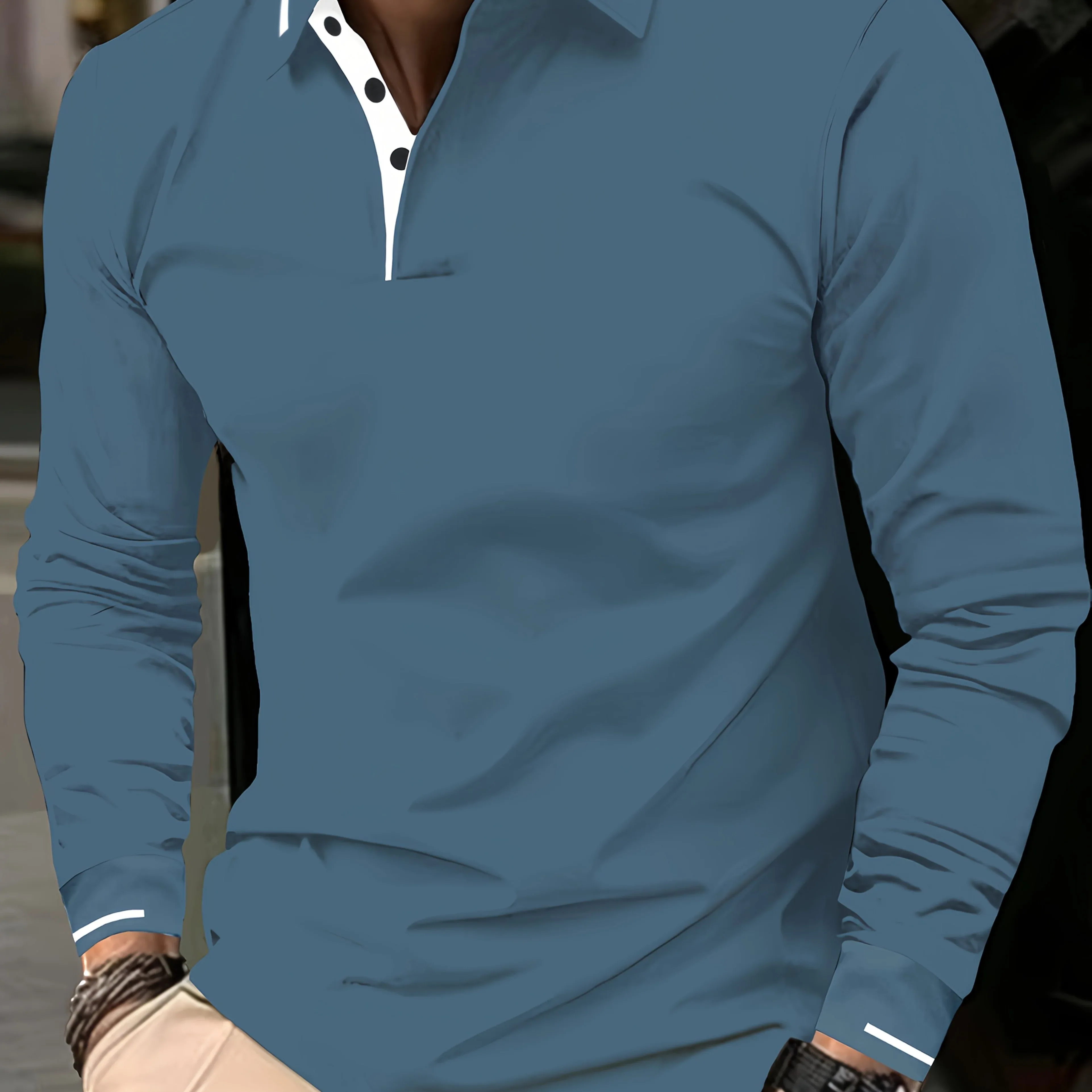 Ribbed Stretch Long Sleeve Polo - Image 13