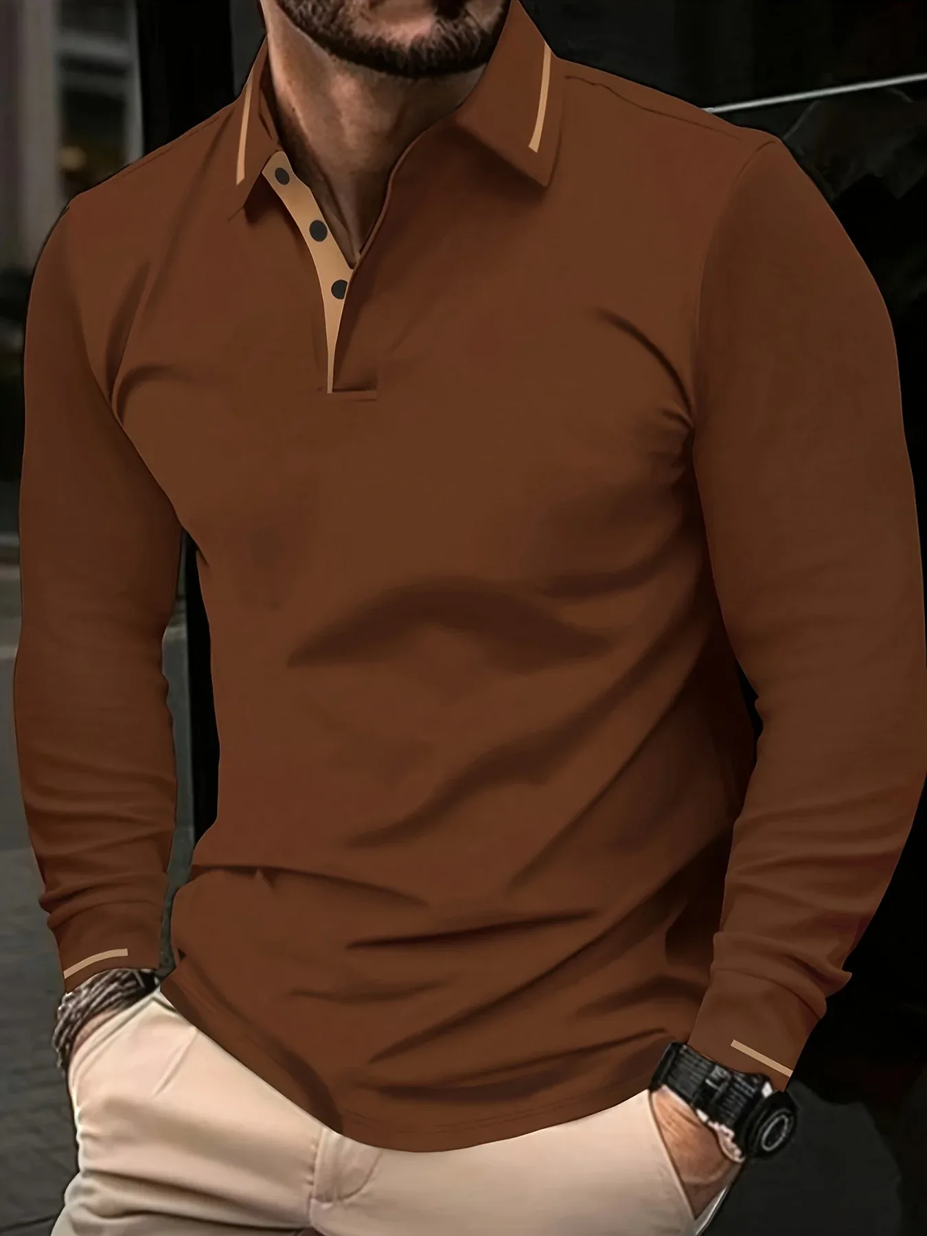 Ribbed Stretch Long Sleeve Polo - Image 3