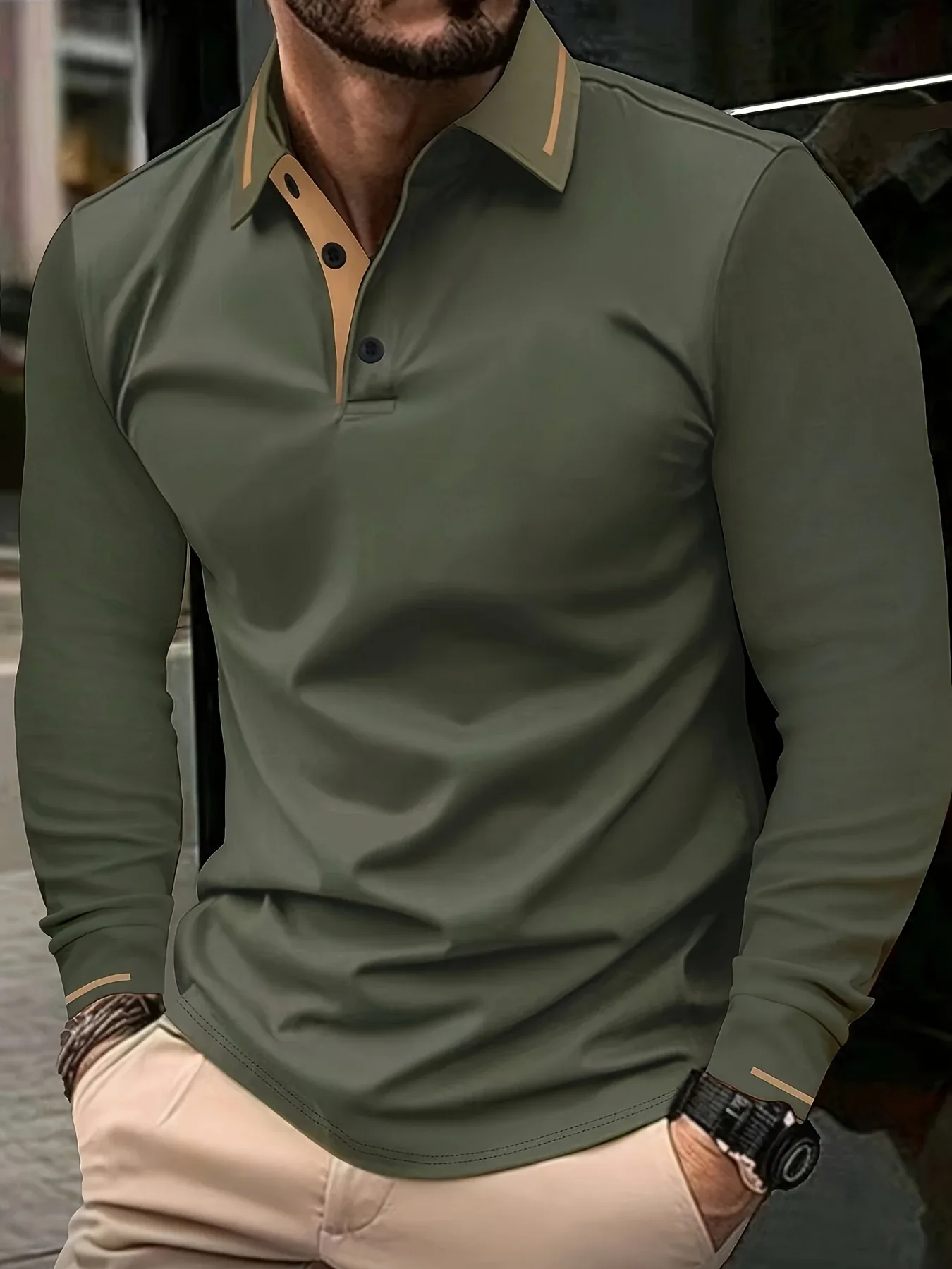 Ribbed Stretch Long Sleeve Polo - Image 7