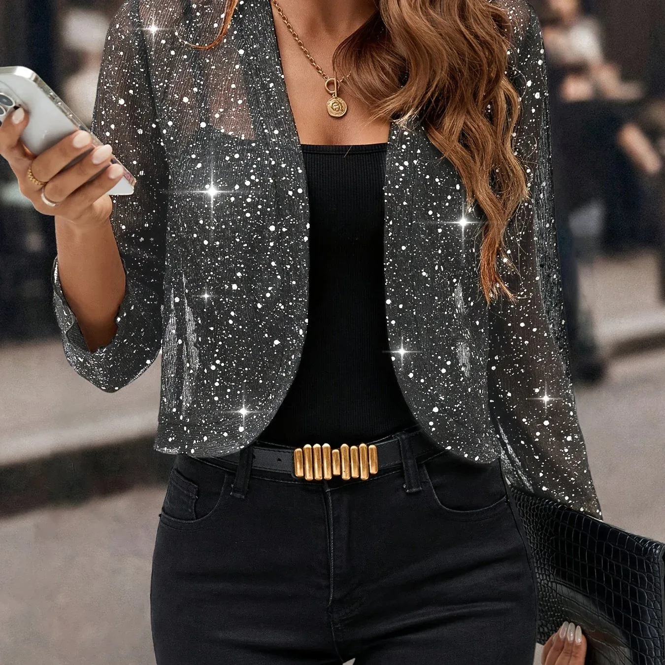 Sequin Open-Front Blazer - Image 18