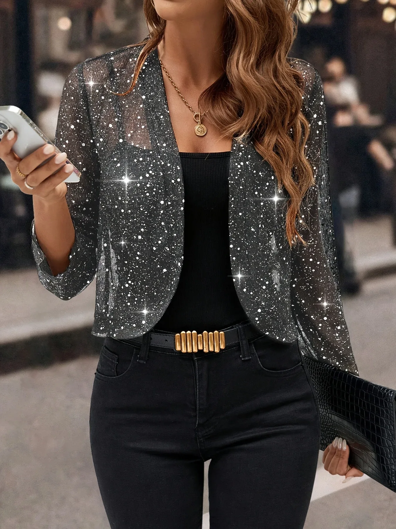 Sequin Open-Front Blazer - Image 7