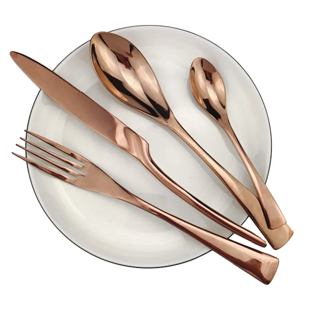 Set of 4 Luxury Shiny Mirror Champagne Knife Fork Spoon Cutlery Dinnerware Set 304 Stainless Steel Flatware Silverware Sets - Image 3