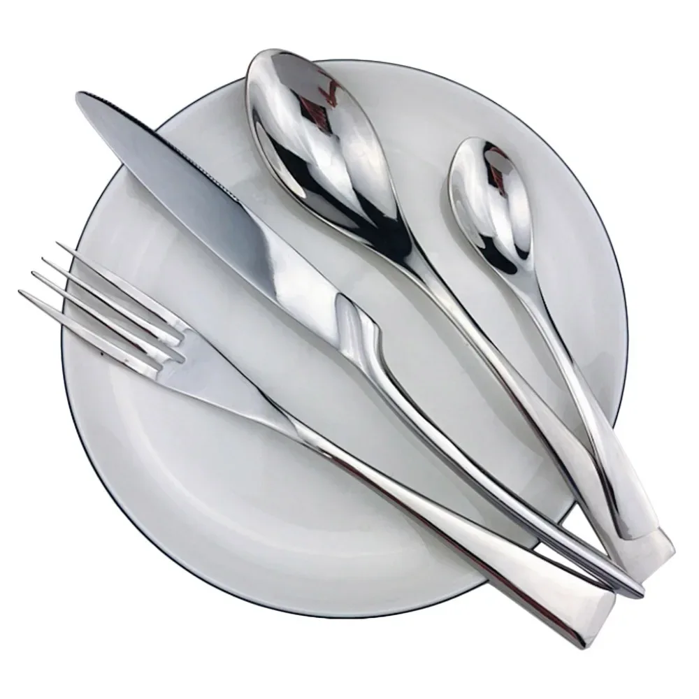 Set of 4 Luxury Shiny Mirror Champagne Knife Fork Spoon Cutlery Dinnerware Set 304 Stainless Steel Flatware Silverware Sets - Image 4