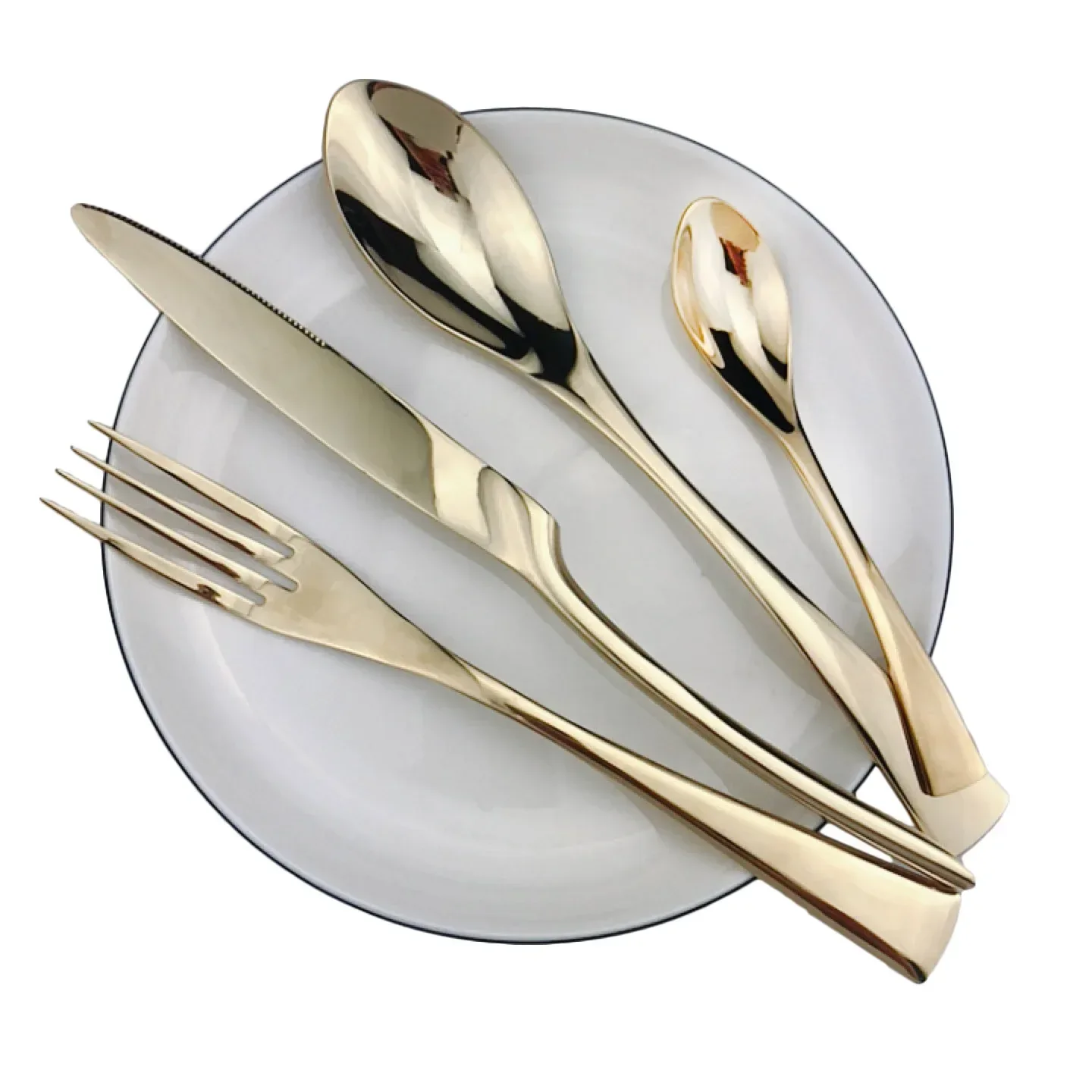 Set of 4 Luxury Shiny Mirror Champagne Knife Fork Spoon Cutlery Dinnerware Set 304 Stainless Steel Flatware Silverware Sets - Image 8