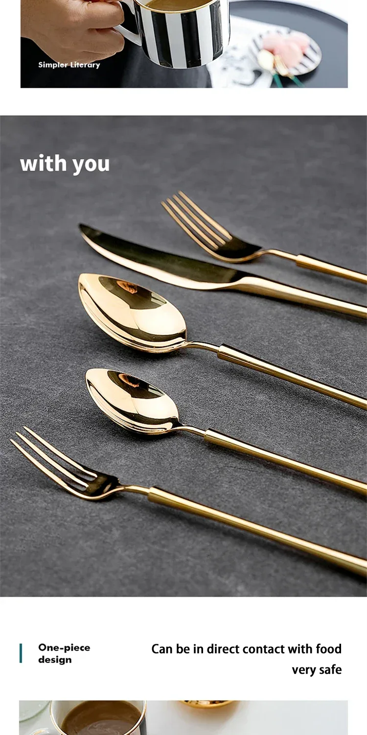 Shiny Gold 18/10 Stainless Steel Flatware Set 304 Dinner Knife Fork Cutlery Set Service For 1 Drop Shipping - Image 11