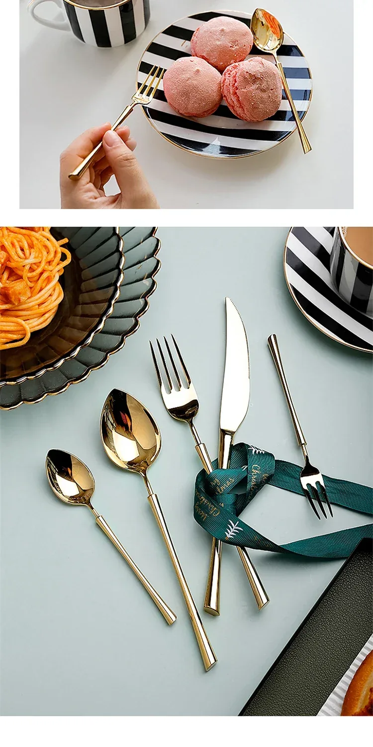Shiny Gold 18/10 Stainless Steel Flatware Set 304 Dinner Knife Fork Cutlery Set Service For 1 Drop Shipping - Image 12