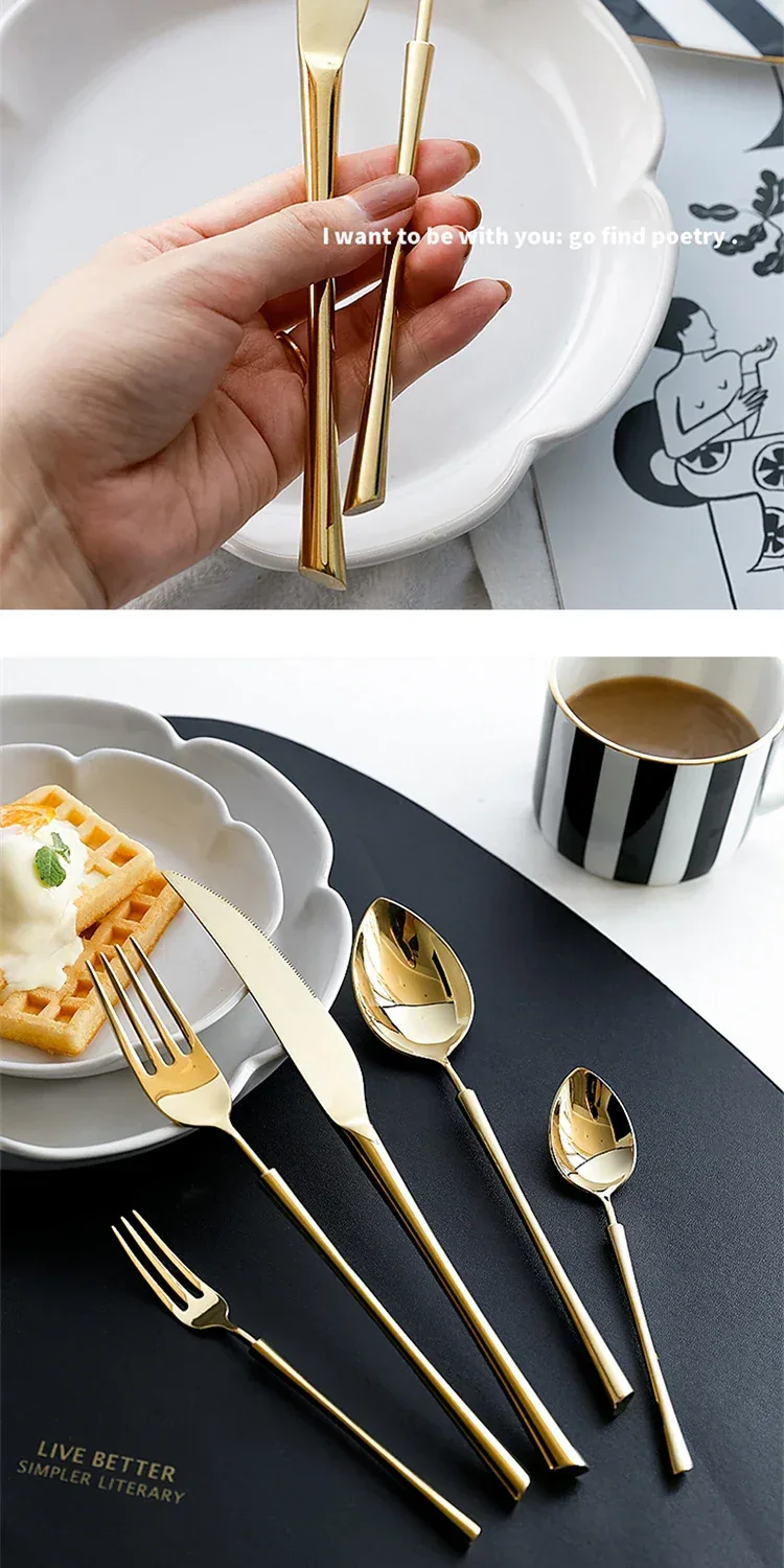 Shiny Gold 18/10 Stainless Steel Flatware Set 304 Dinner Knife Fork Cutlery Set Service For 1 Drop Shipping - Image 14