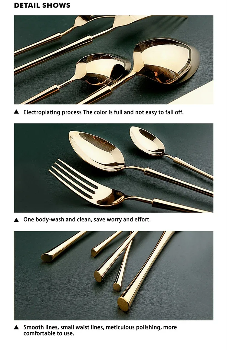 Shiny Gold 18/10 Stainless Steel Flatware Set 304 Dinner Knife Fork Cutlery Set Service For 1 Drop Shipping - Image 16
