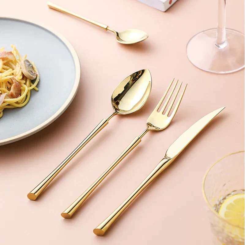 Shiny Gold 18/10 Stainless Steel Flatware Set 304 Dinner Knife Fork Cutlery Set Service For 1 Drop Shipping - Image 2