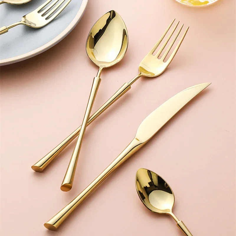 Shiny Gold 18/10 Stainless Steel Flatware Set 304 Dinner Knife Fork Cutlery Set Service For 1 Drop Shipping - Image 4