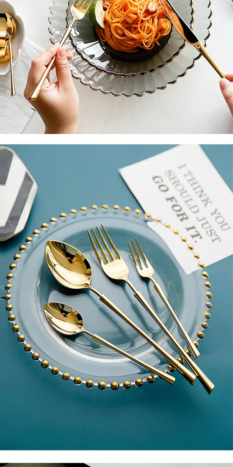 Shiny Gold 18/10 Stainless Steel Flatware Set 304 Dinner Knife Fork Cutlery Set Service For 1 Drop Shipping - Image 8