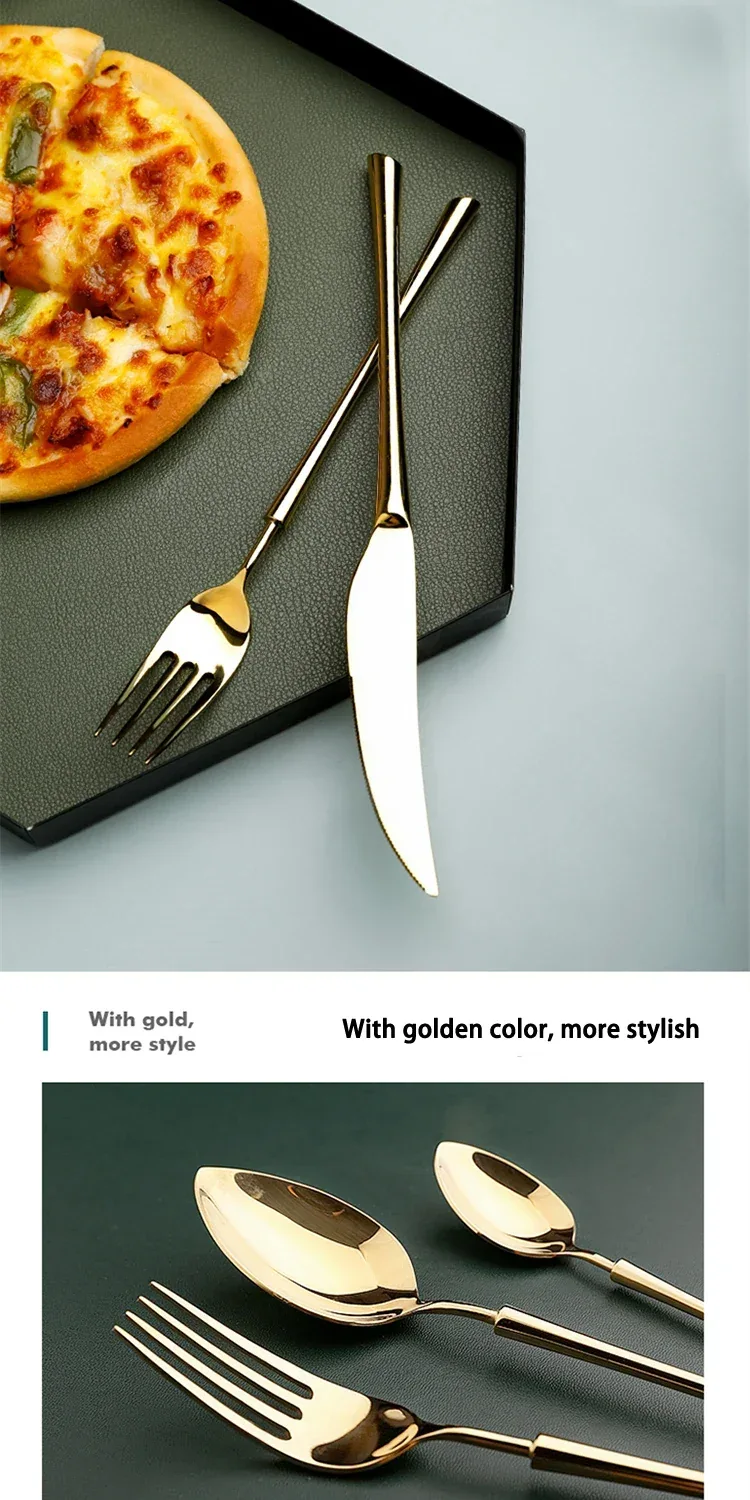 Shiny Gold 18/10 Stainless Steel Flatware Set 304 Dinner Knife Fork Cutlery Set Service For 1 Drop Shipping - Image 9