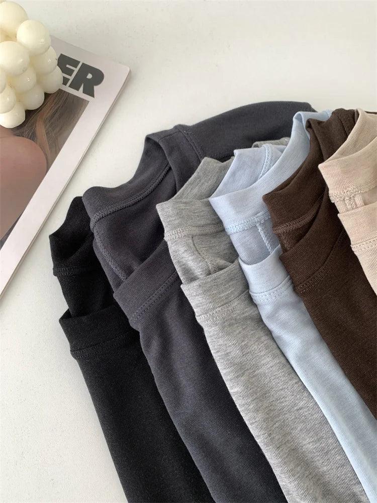 Silk Wool Splice Long Sleeve T-shirt Women Spring Summer Thin Soft Waxy Fit Solid Color Backing Top - Image 14