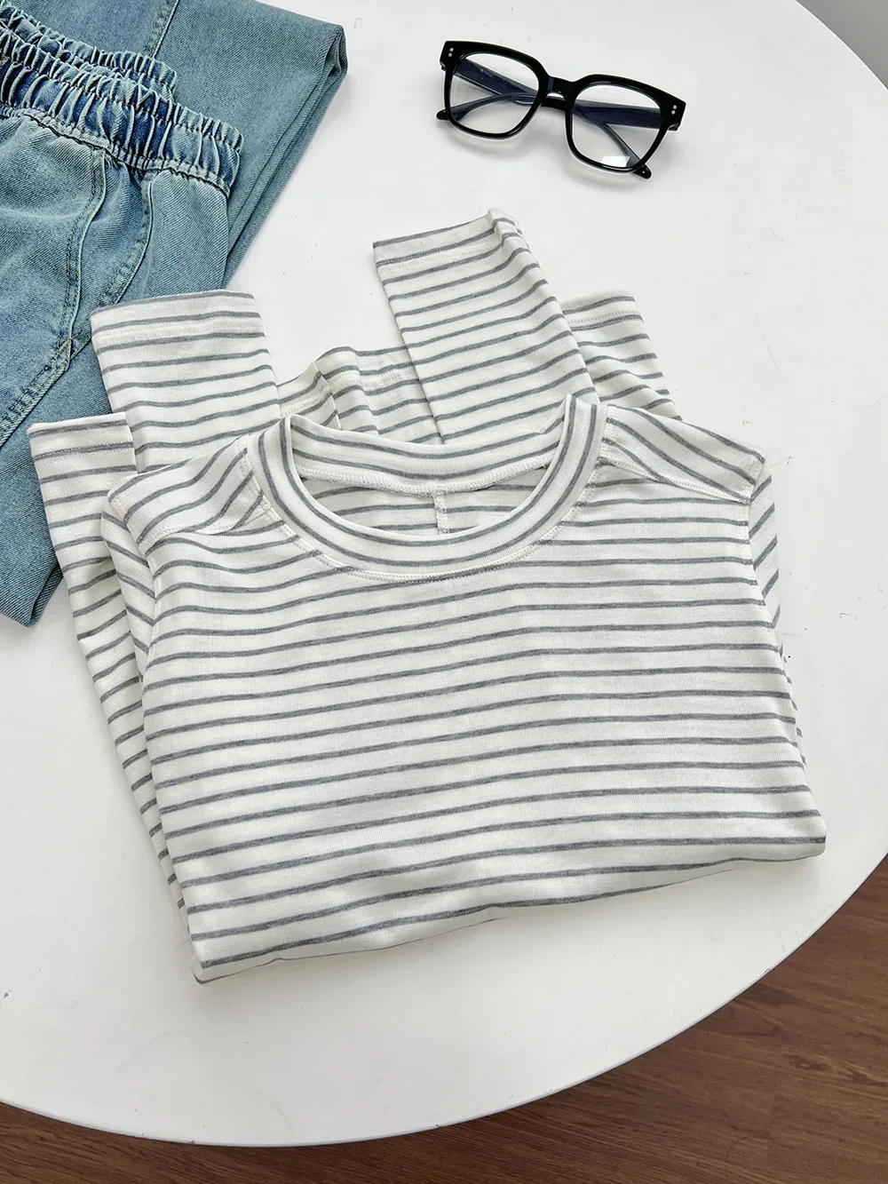 Silk Wool Splice Long Sleeve T-shirt Women Spring Summer Thin Soft Waxy Fit Solid Color Backing Top - Image 28