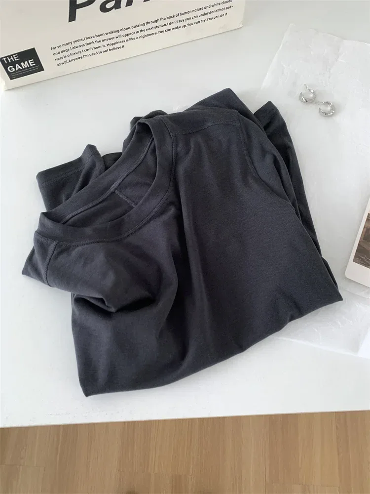 Silk Wool Splice Long Sleeve T-shirt Women Spring Summer Thin Soft Waxy Fit Solid Color Backing Top - Image 30