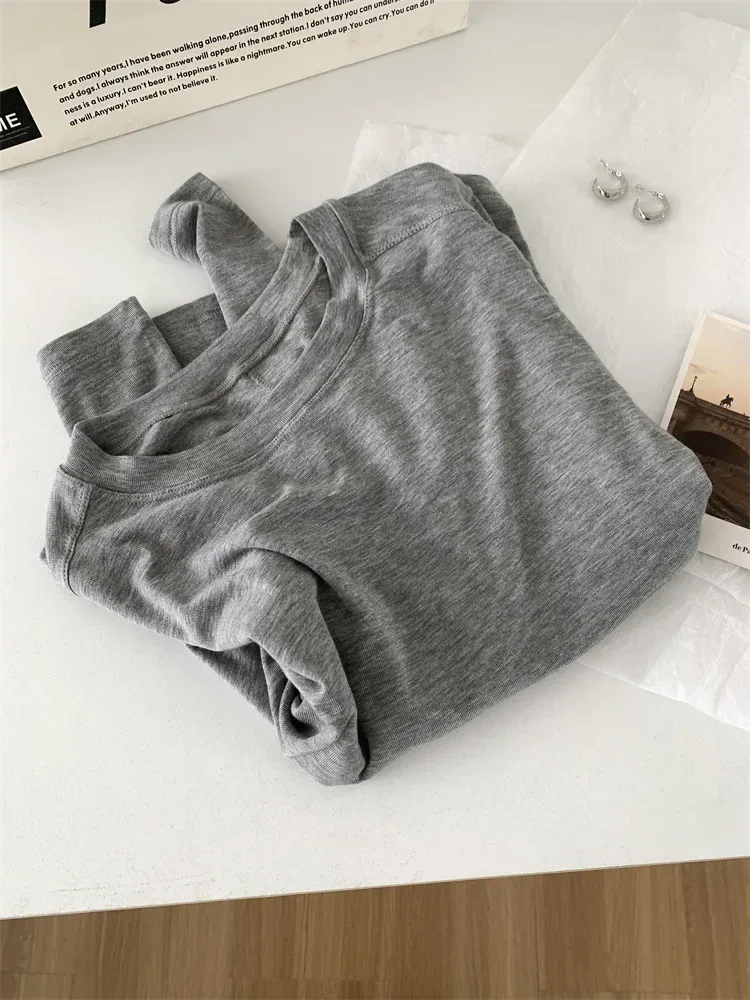 Silk Wool Splice Long Sleeve T-shirt Women Spring Summer Thin Soft Waxy Fit Solid Color Backing Top - Image 31