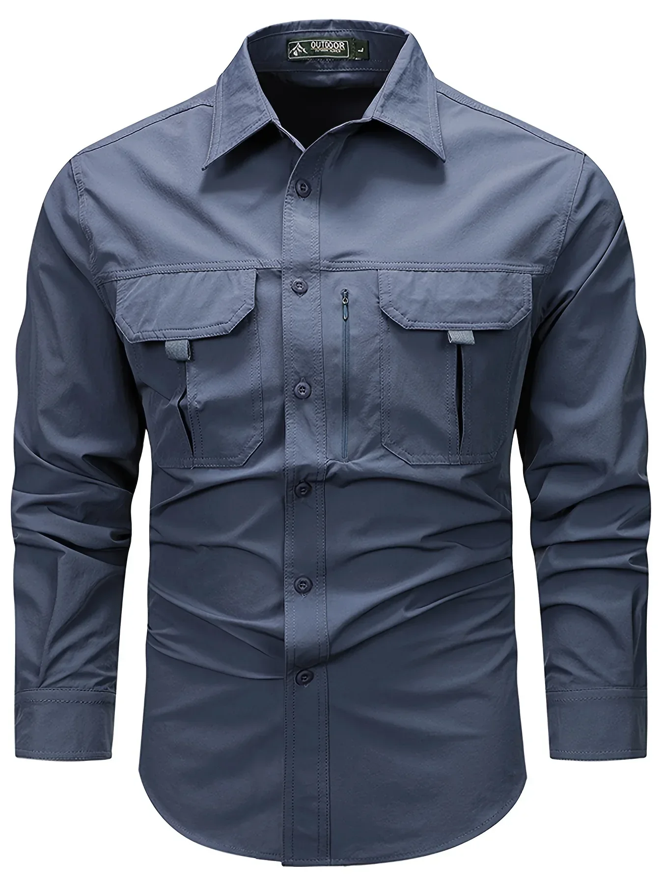 Spring And Autumn Casual Men's Long Sleeve Sunscreen Quick-drying Shirt With Multi-pockets For Outdoor Fishing
