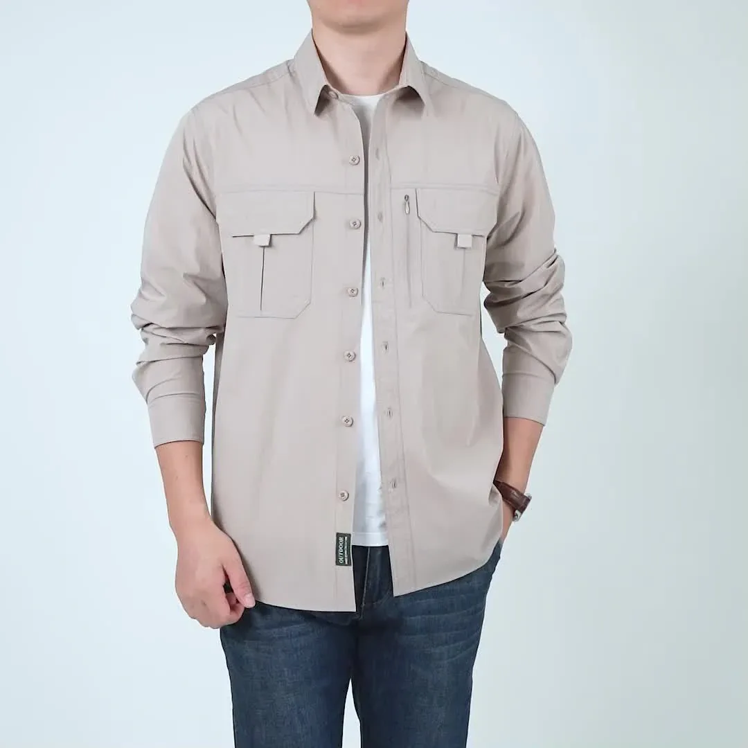 Spring And Autumn Casual Men's Long Sleeve Sunscreen Quick-drying Shirt With Multi-pockets For Outdoor Fishing - Image 11