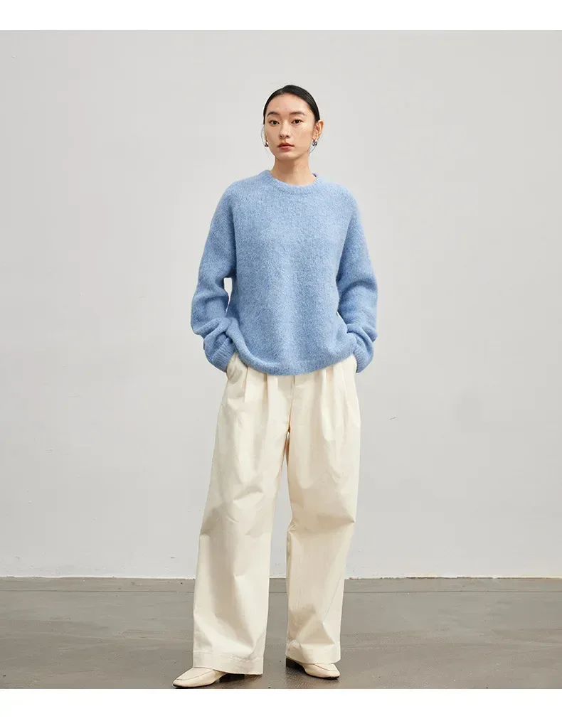 SuyaDream Warm Alpaca Pullovers for Woman, Dropped Sleeved Loose Sweaters, 2025 Fall Winter Top, Camel, Beige - Image 11