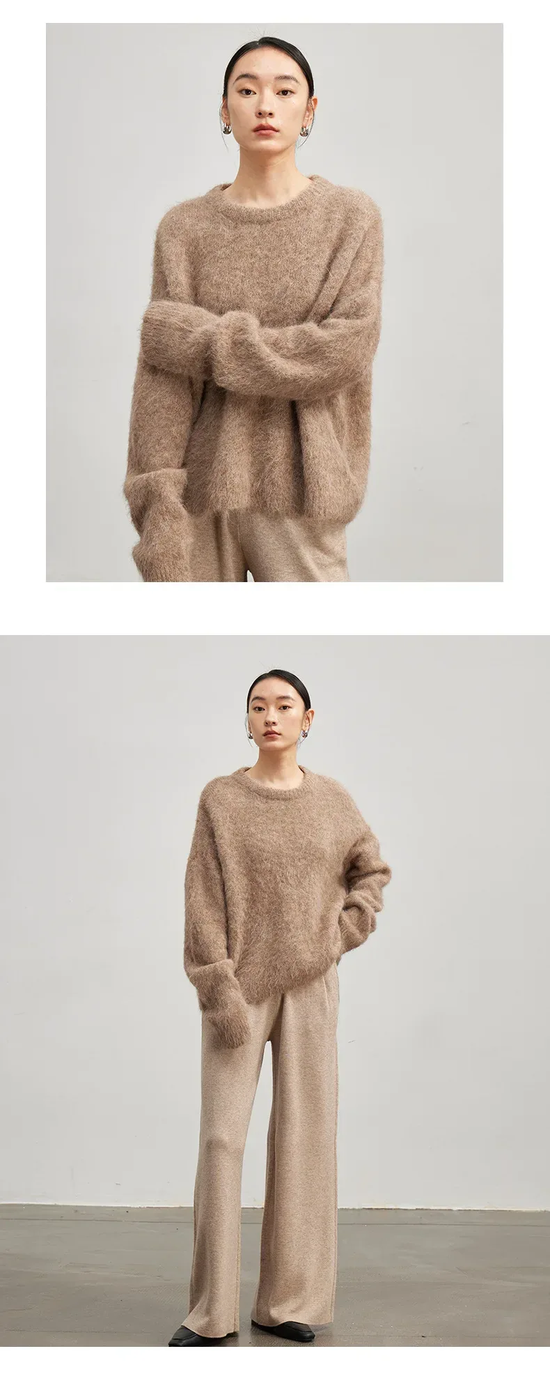 SuyaDream Warm Alpaca Pullovers for Woman, Dropped Sleeved Loose Sweaters, 2025 Fall Winter Top, Camel, Beige - Image 13