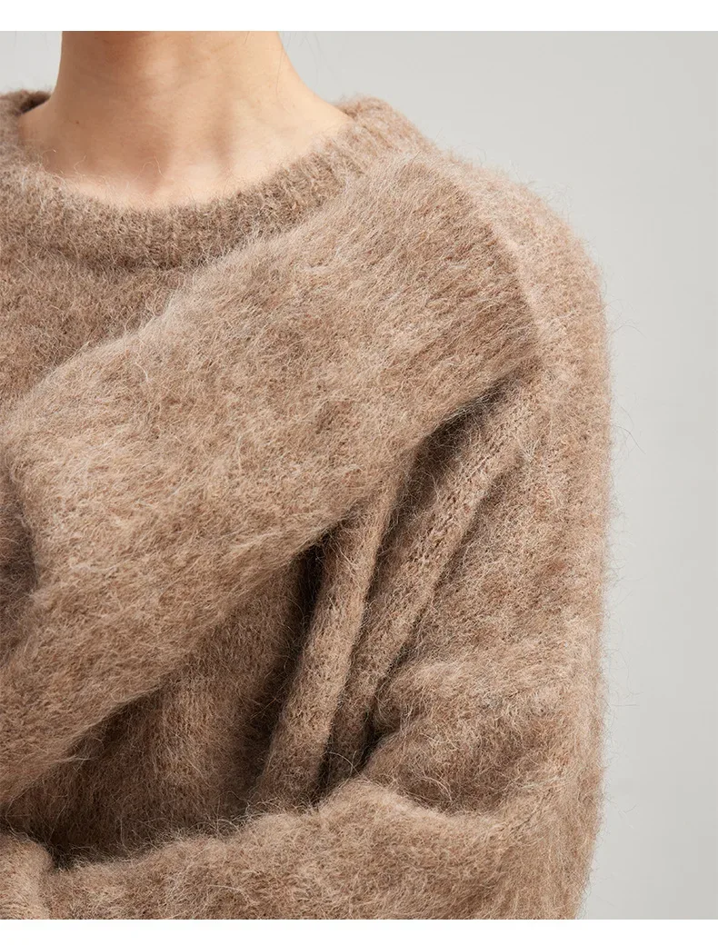 SuyaDream Warm Alpaca Pullovers for Woman, Dropped Sleeved Loose Sweaters, 2025 Fall Winter Top, Camel, Beige - Image 15