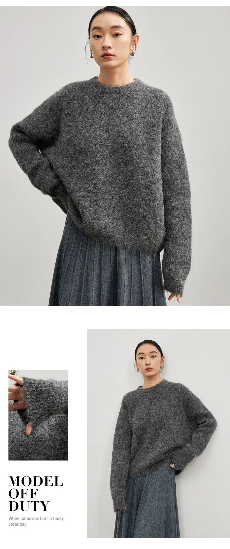 SuyaDream Warm Alpaca Pullovers for Woman, Dropped Sleeved Loose Sweaters, 2025 Fall Winter Top, Camel, Beige - Image 16