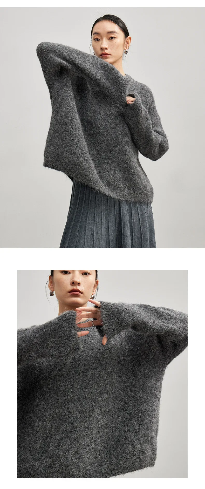 SuyaDream Warm Alpaca Pullovers for Woman, Dropped Sleeved Loose Sweaters, 2025 Fall Winter Top, Camel, Beige - Image 17