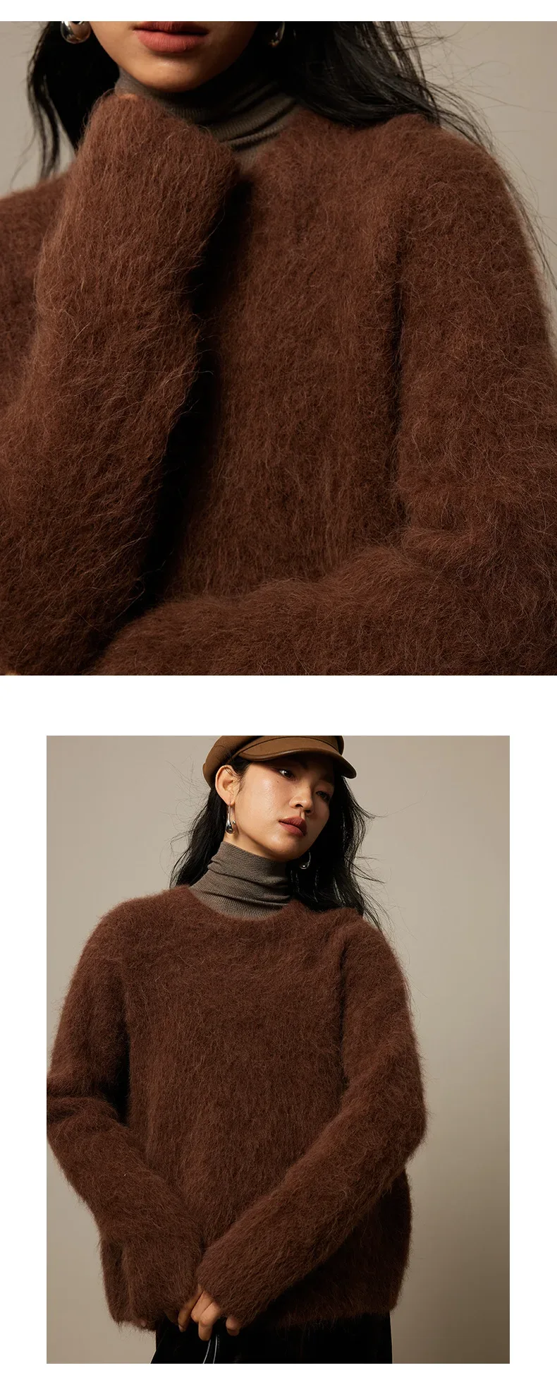 SuyaDream Warm Alpaca Pullovers for Woman, Dropped Sleeved Loose Sweaters, 2025 Fall Winter Top, Camel, Beige - Image 21