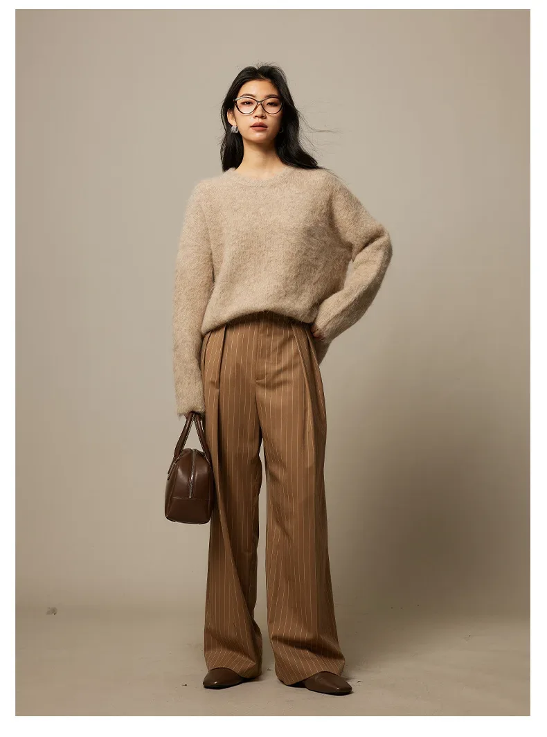 SuyaDream Warm Alpaca Pullovers for Woman, Dropped Sleeved Loose Sweaters, 2025 Fall Winter Top, Camel, Beige - Image 27