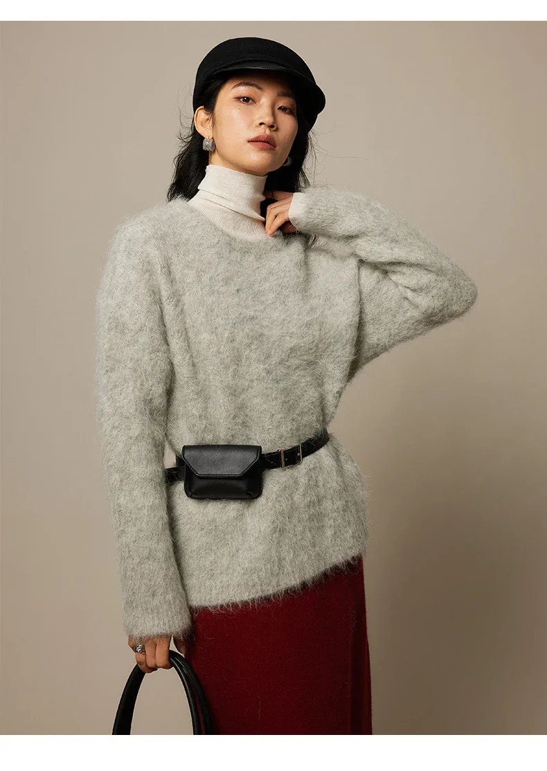 SuyaDream Warm Alpaca Pullovers for Woman, Dropped Sleeved Loose Sweaters, 2025 Fall Winter Top, Camel, Beige - Image 28