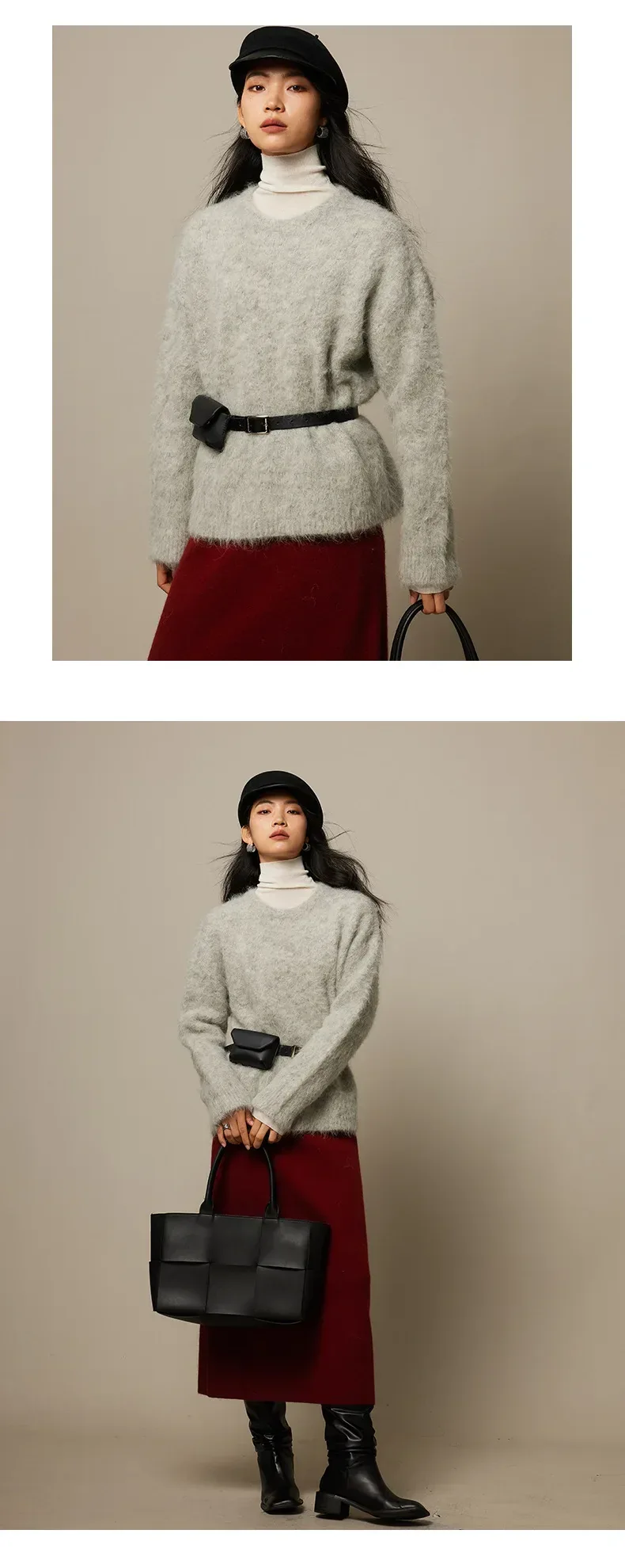 SuyaDream Warm Alpaca Pullovers for Woman, Dropped Sleeved Loose Sweaters, 2025 Fall Winter Top, Camel, Beige - Image 29