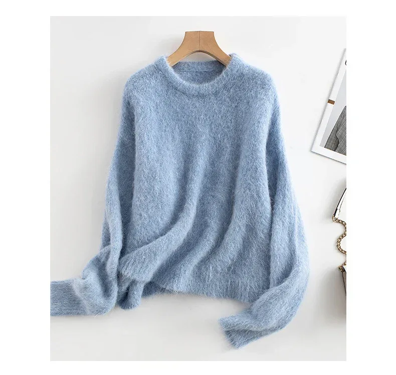 SuyaDream Warm Alpaca Pullovers for Woman, Dropped Sleeved Loose Sweaters, 2025 Fall Winter Top, Camel, Beige - Image 33