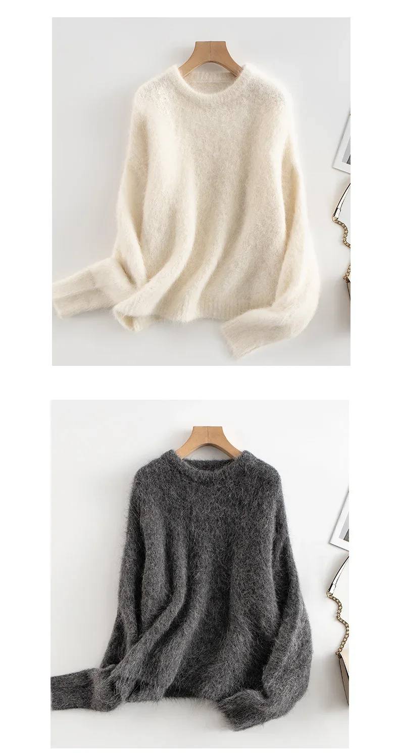 SuyaDream Warm Alpaca Pullovers for Woman, Dropped Sleeved Loose Sweaters, 2025 Fall Winter Top, Camel, Beige - Image 34