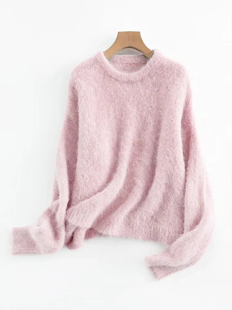 SuyaDream Warm Alpaca Pullovers for Woman, Dropped Sleeved Loose Sweaters, 2025 Fall Winter Top, Camel, Beige - Image 36