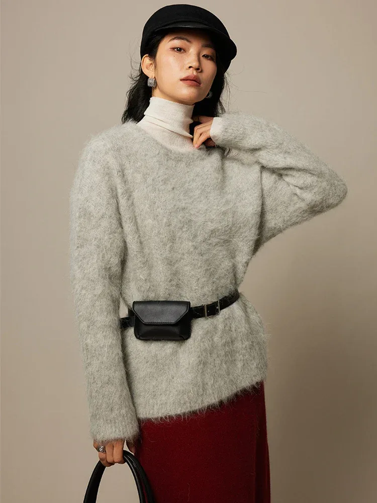 SuyaDream Warm Alpaca Pullovers for Woman, Dropped Sleeved Loose Sweaters, 2025 Fall Winter Top, Camel, Beige - Image 38