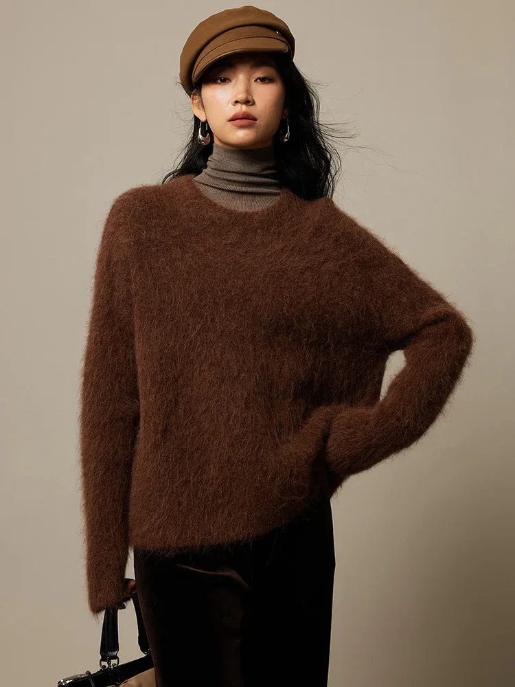 SuyaDream Warm Alpaca Pullovers for Woman, Dropped Sleeved Loose Sweaters, 2025 Fall Winter Top, Camel, Beige - Image 39