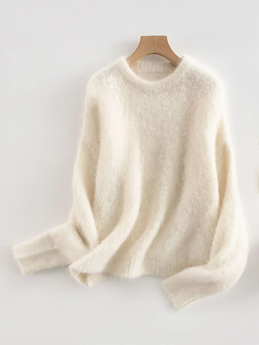 SuyaDream Warm Alpaca Pullovers for Woman, Dropped Sleeved Loose Sweaters, 2025 Fall Winter Top, Camel, Beige - Image 41