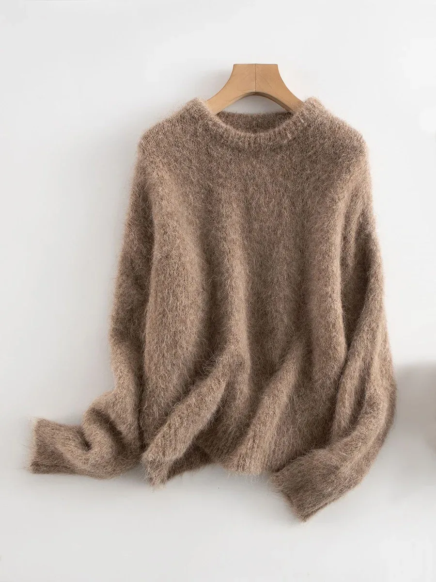 SuyaDream Warm Alpaca Pullovers for Woman, Dropped Sleeved Loose Sweaters, 2025 Fall Winter Top, Camel, Beige - Image 42