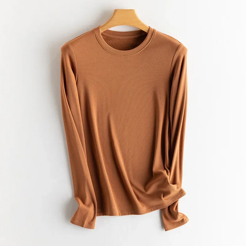 SuyaDream, Women Bottoming T Shirt, Silk Viscose Blend, Long Sleeves, Solid Basic Thermal  Shirt, 2024 Autumn Winter Top - Image 18