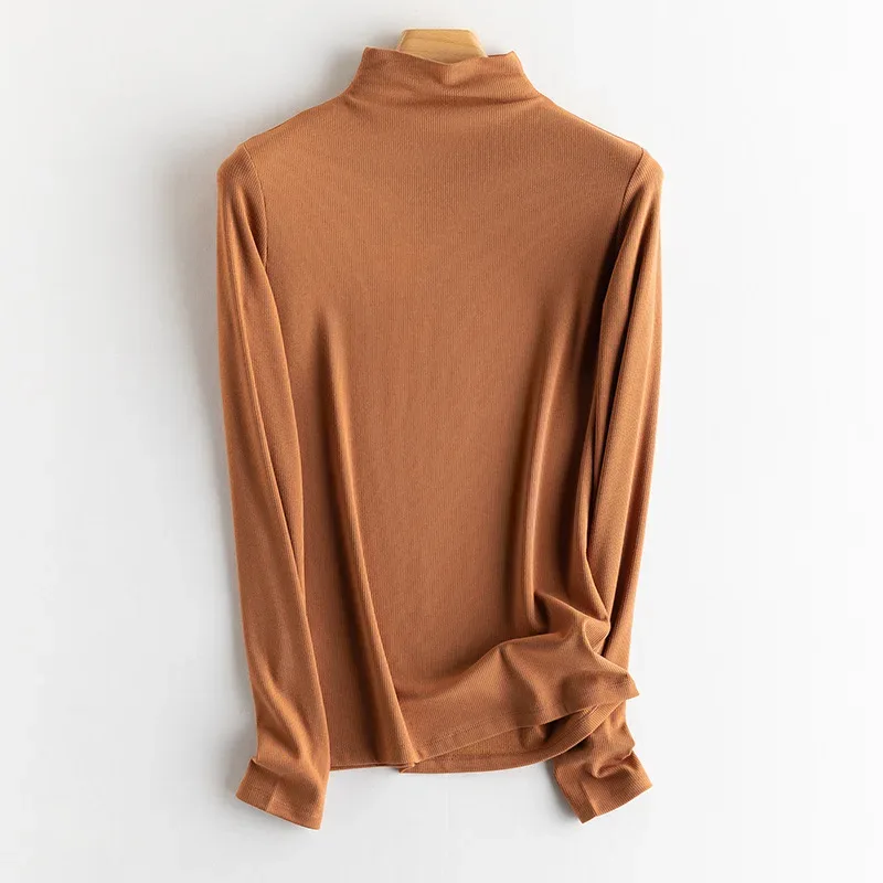 SuyaDream, Women Bottoming T Shirt, Silk Viscose Blend, Long Sleeves, Solid Basic Thermal  Shirt, 2024 Autumn Winter Top - Image 19