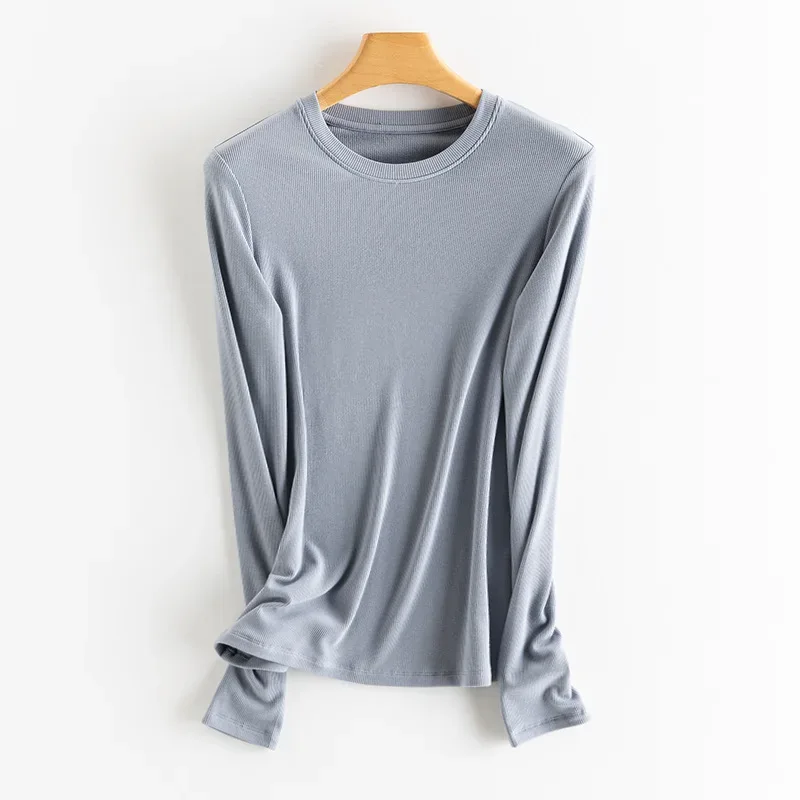 SuyaDream, Women Bottoming T Shirt, Silk Viscose Blend, Long Sleeves, Solid Basic Thermal  Shirt, 2024 Autumn Winter Top - Image 24