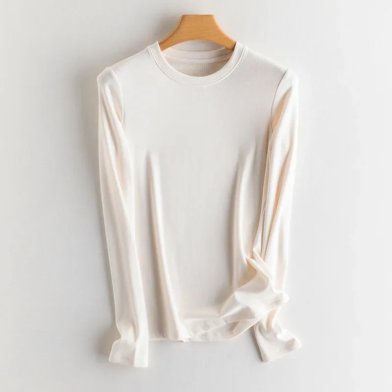 SuyaDream, Women Bottoming T Shirt, Silk Viscose Blend, Long Sleeves, Solid Basic Thermal  Shirt, 2024 Autumn Winter Top - Image 27