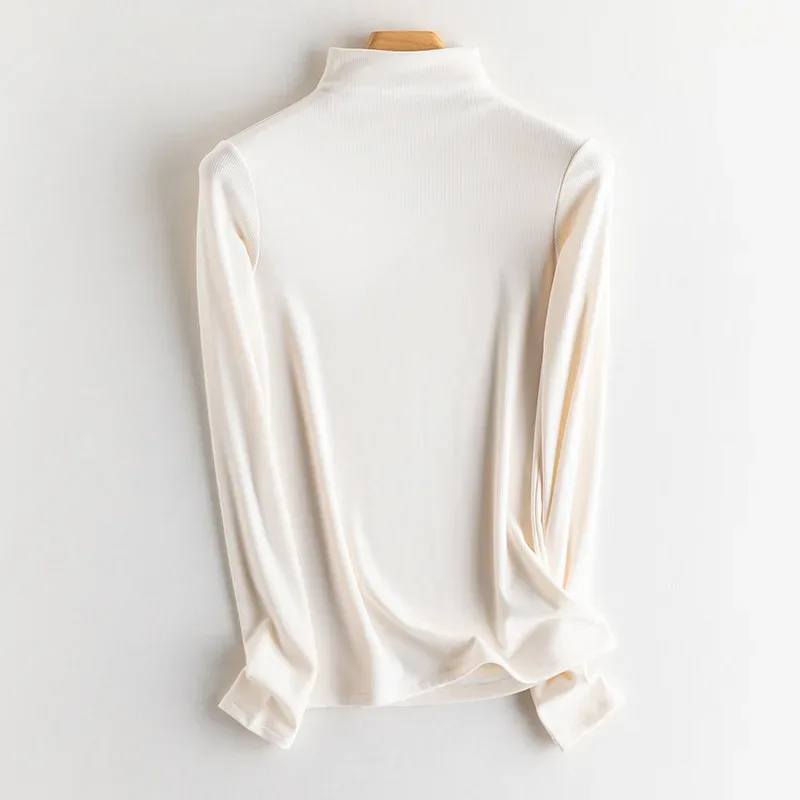 SuyaDream, Women Bottoming T Shirt, Silk Viscose Blend, Long Sleeves, Solid Basic Thermal  Shirt, 2024 Autumn Winter Top - Image 28