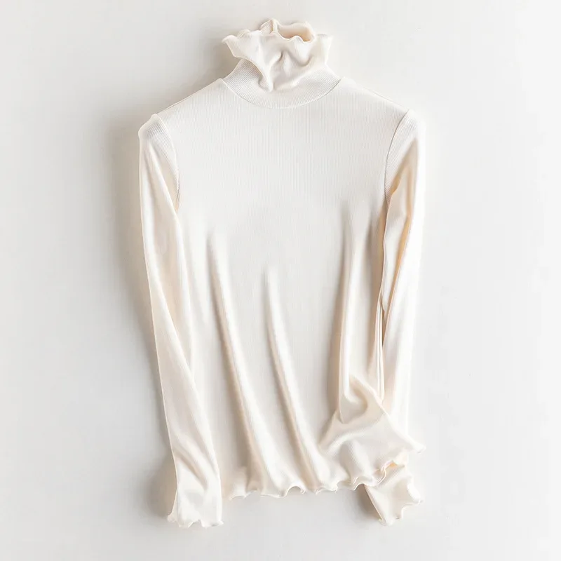 SuyaDream, Women Bottoming T Shirt, Silk Viscose Blend, Long Sleeves, Solid Basic Thermal  Shirt, 2024 Autumn Winter Top - Image 29