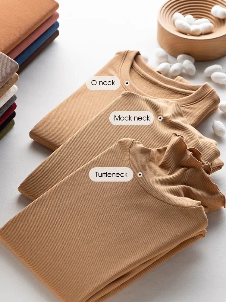 SuyaDream, Women Bottoming T Shirt, Silk Viscose Blend, Long Sleeves, Solid Basic Thermal  Shirt, 2024 Autumn Winter Top - Image 3