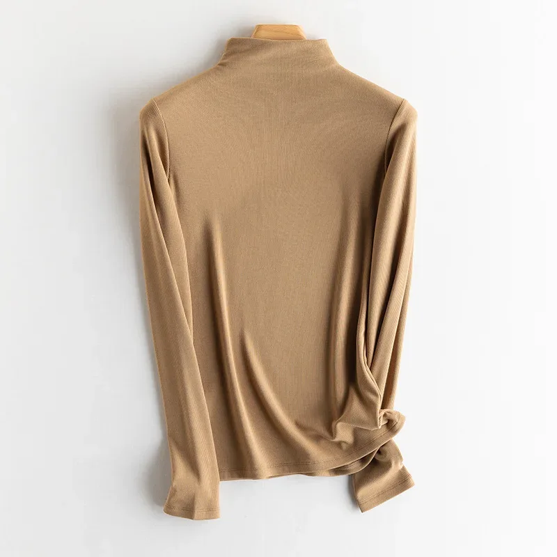 SuyaDream, Women Bottoming T Shirt, Silk Viscose Blend, Long Sleeves, Solid Basic Thermal  Shirt, 2024 Autumn Winter Top - Image 34