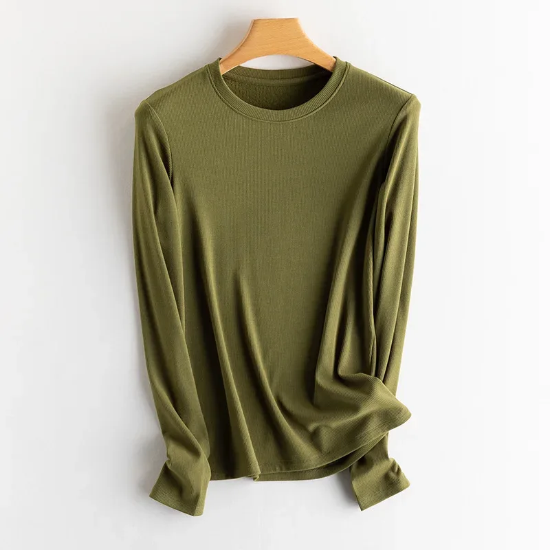 SuyaDream, Women Bottoming T Shirt, Silk Viscose Blend, Long Sleeves, Solid Basic Thermal  Shirt, 2024 Autumn Winter Top - Image 36