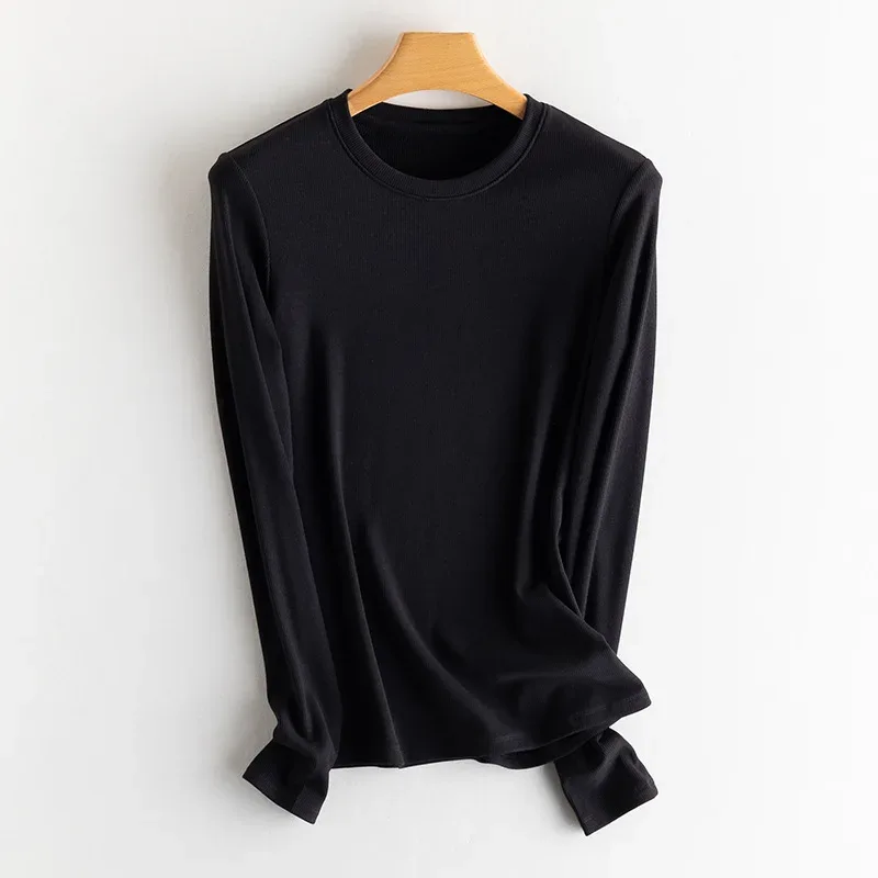 SuyaDream, Women Bottoming T Shirt, Silk Viscose Blend, Long Sleeves, Solid Basic Thermal  Shirt, 2024 Autumn Winter Top - Image 39