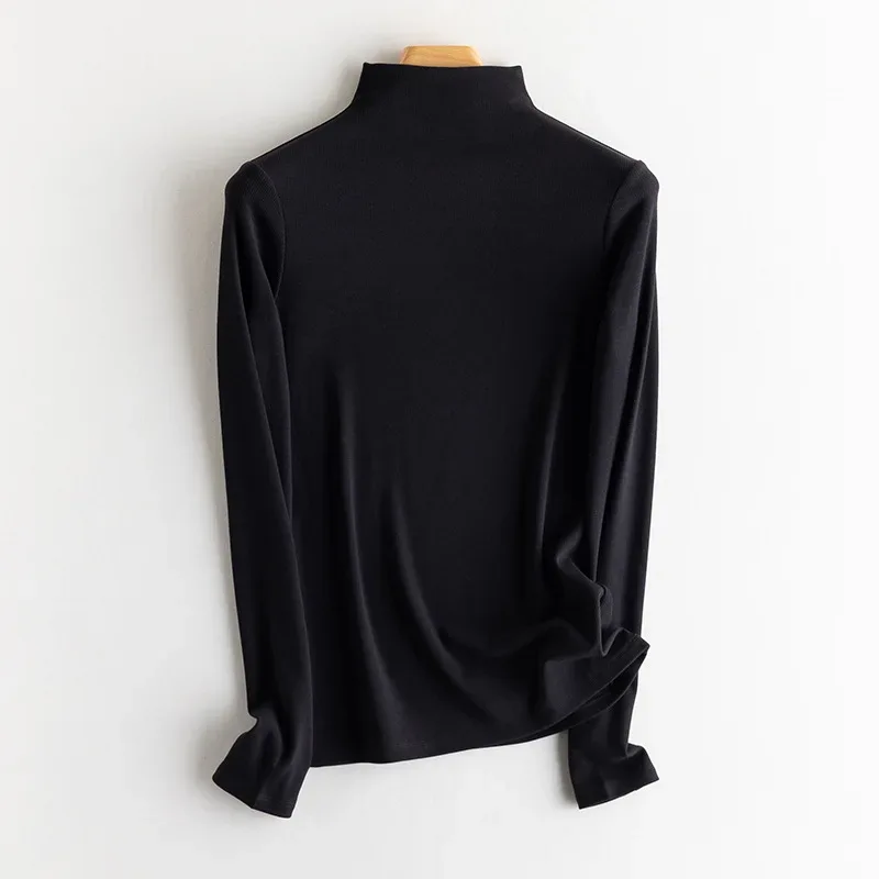 SuyaDream, Women Bottoming T Shirt, Silk Viscose Blend, Long Sleeves, Solid Basic Thermal  Shirt, 2024 Autumn Winter Top - Image 40