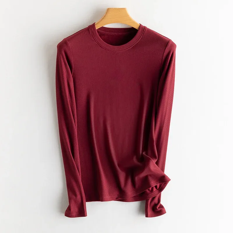 SuyaDream, Women Bottoming T Shirt, Silk Viscose Blend, Long Sleeves, Solid Basic Thermal  Shirt, 2024 Autumn Winter Top - Image 42